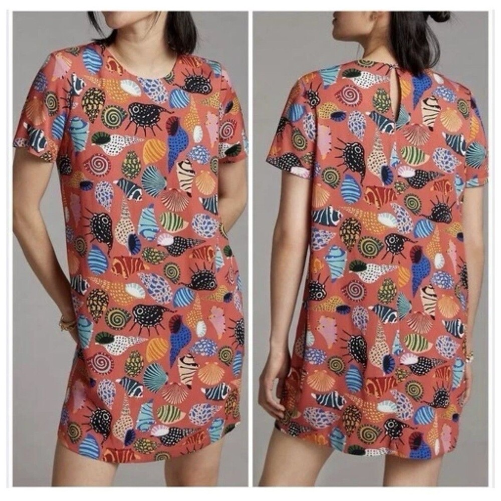 Anthropologie Corey Lynn Calter Seashell Mini Dress Coral S Colorful Whimsy